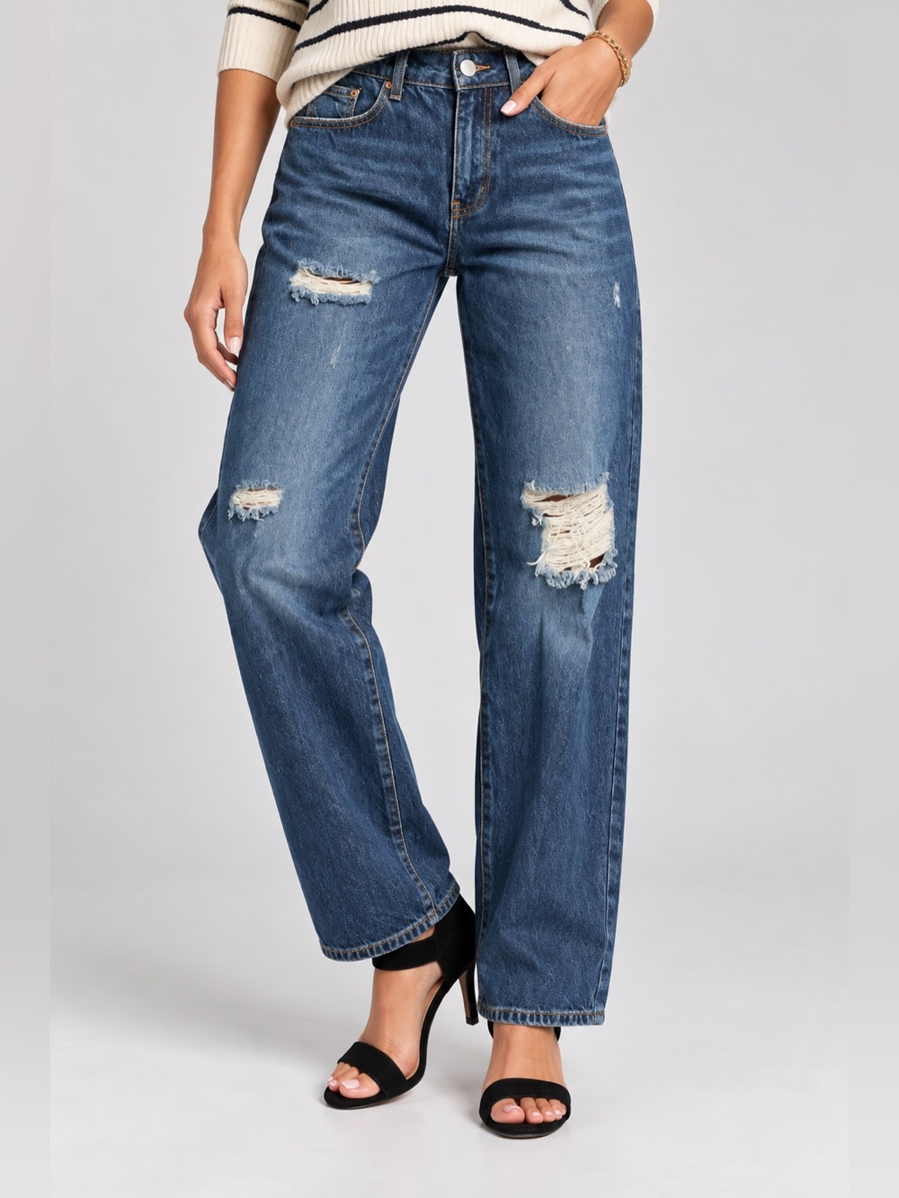 NWT Monkey Ride Jeans Dad Fit Distressed High Rise Wide Straight Leg Size 5